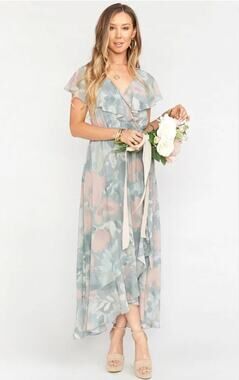SHOW ME YOUR MUMU Jess Ruffle Midi Dress in Sage I Do Floral Size Women's Medium